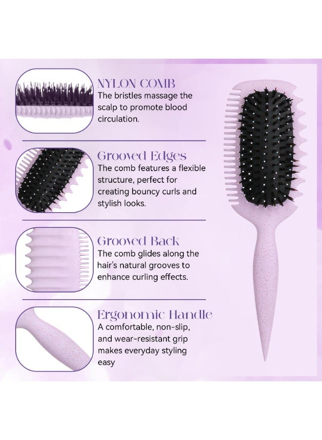 JUMEI Curl Defining Brush for Curly Hair – Detangling & Styling Wet Brush, Shape & Volume, Reduced Pulling, Purple - Image 3